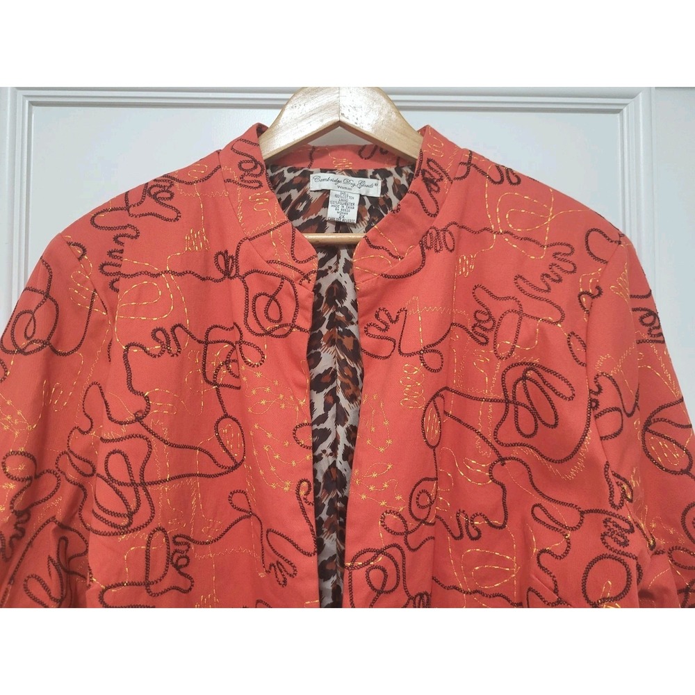 Vtg Cambridge Dry Goods Geometric Embroidered Autumn 1 Hook Blazer Jacket Sz 2X - Picture 2 of 8